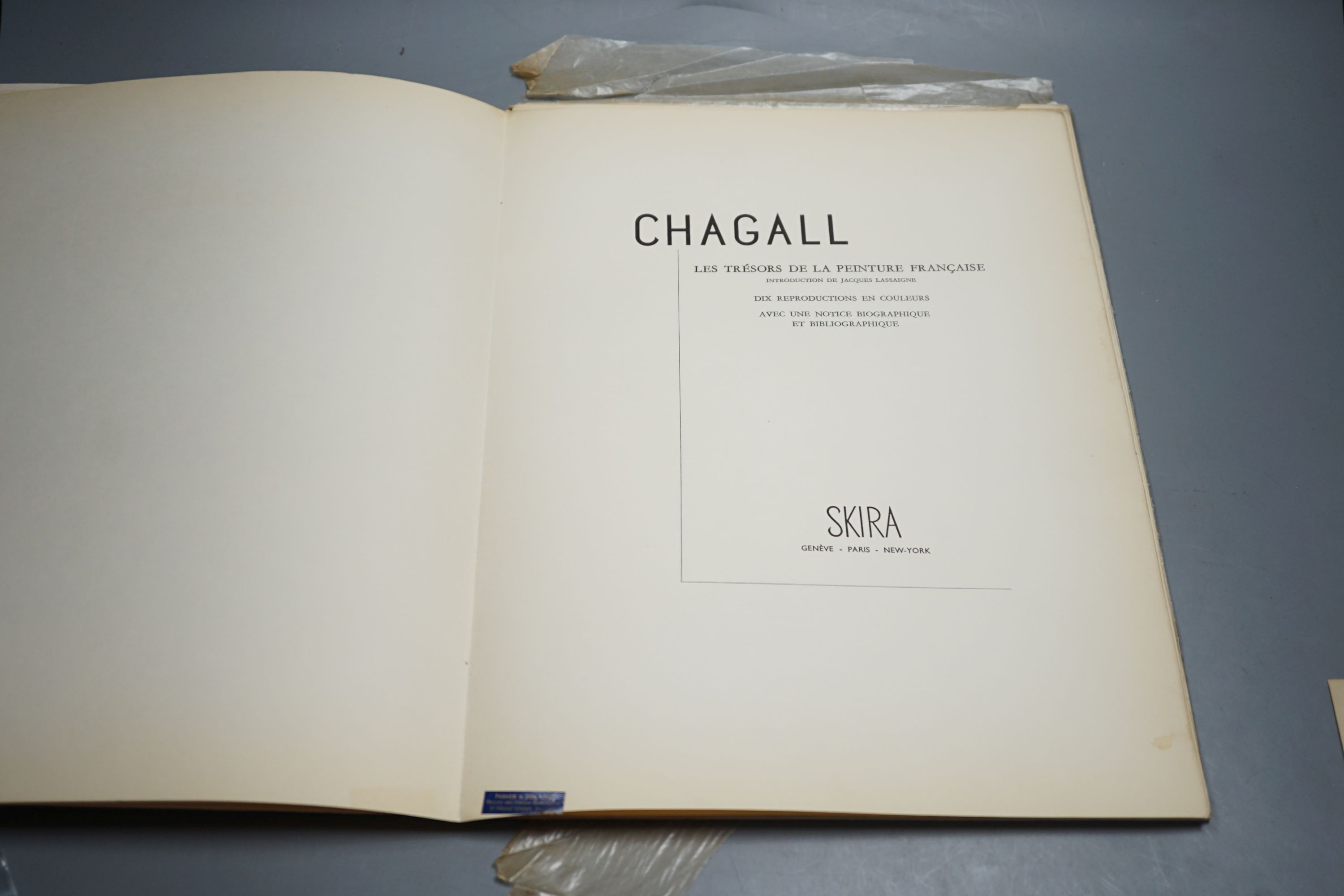 Marc Chagall, signed postcard and a book of prints